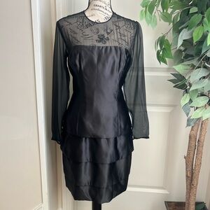 Fabian Molina Collection Vintage 90s Tiered Illusion Cocktail Dress Black Sz 10